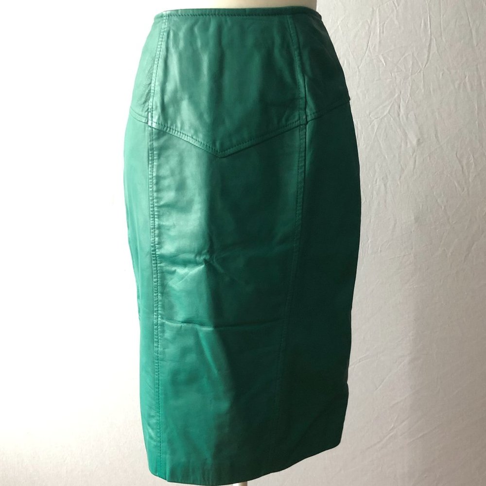 Chia Emerald Green Leather Pencil Skirt Size 8